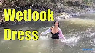 Wetlook girl in dress | Wetlook girl gets wet in a mountain stream | Wetlook fully dressed girl
