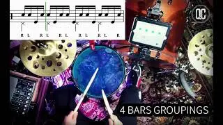 GROUPINGS of THREE (( R L K )) in 16th Notes & 16th Notes Triplets - DRUM LESSONS