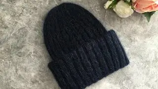 ВЯЗАНАЯ ШАПКА ИЗ МОХЕРА С ДВОЙНЫМ ОТВОРОТОМ! KNITTED HAT