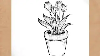 How to draw flowers in a pot || Flower drawing tutorial