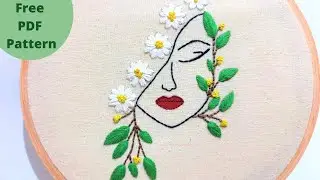 Nature Inspired Face Embroidery Portrait / Line Art Embroidery / Girl with Daisy Flowers Tutorial