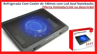 Base Para Notebook 14' Preto Refrigerada Com Cooler de 140mm com Led Azul com USB adicional oferta