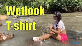 Wetlook girl in river | Wetlook shorts | Wetlook white t-shirt