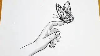 How to draw a hand with butterfly || Butterfly drawing