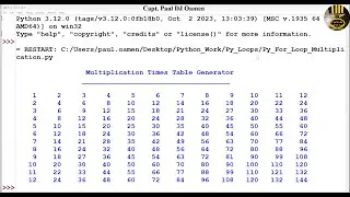 How to create a  Formatted Multiplication Times Table with a For Loop  in Python
