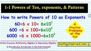 1-1 Arithmetic Powers of ten Exponents  Patterns Accuplacer Mathgotserved Teachers 5th grade CCSD