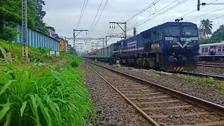 Bikaner Yesvantpur Express Powered by Kjm police bus livery WDP4D at Dombivali!