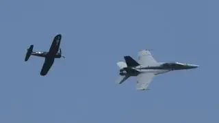 U.S. Navy F/A-18F Super Hornet/Rhino Demo with F4U Corsair | Milwaukee Air & Water Show 2024