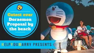 Cutest ever Doraemon mascot proposal by the beach