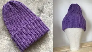 ВЯЖЕМ ТЫКОВКУ РЕЗИНКОЙ 2Х2  С ФАБРИЧНЫМ КРАЕМ! KNITTED HAT.