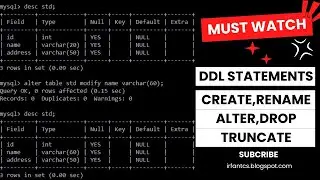 Basic SQL Statements | DDL Statements on MYSQL 8.0 by Irfantech01 @IrfanTech01