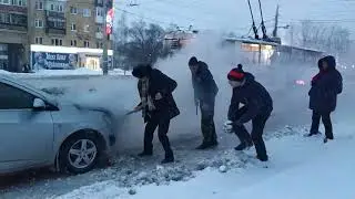 Загорелся автомобиль на ул. Пушкинской в Ижевске 5.01.19