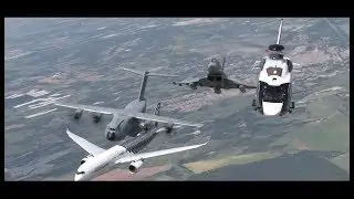 Airbus Family:  H160, A400M, A350, Eurofighter, flying together (extended - promo video clip)