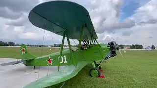 Поликарпов У-2. Запуск двигателя, руление и взлёт.