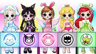 Disney Princess & Wednesday Glow Up into Kuromi, Melody Outfits! | DIY Paper Dolls Fashion