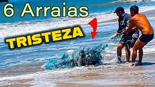 Mais de 6 ARRAIAS na rede predatória em Pesca de Praia ! Surfcasting