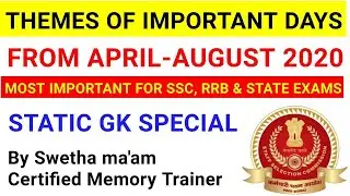 Themes Of Important Days 2020 From April 2020-August 2020//Static GK Special//By Swetha Ma'am