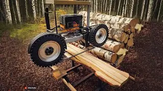 Самодельная пилорама творит чудеса! Порезал  березу на доски! homemade sawmill !