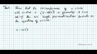 Derivation of Circumference formula using Arc length Parametrization formula