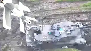 Drone strike Lancet in the German tank Leopard 2A6 of the Ukrainian army