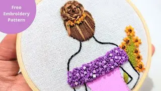 Girl Embroidery With Hair /Girl & Sunflower Embroidery/Embroidery for Beginners /Embroidery Hoop Art