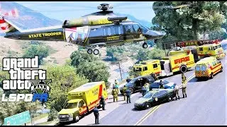 GTA 5 LSPDFR Maryland State Police Aw-139 Helicopter Medevacs Severe Car Accident Victim