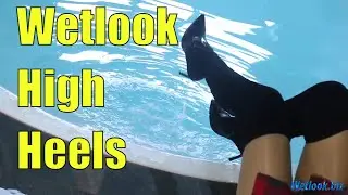 Wetlook high heels | Wetlook girl tights | Wetlook girl swims dressed in a pool