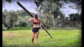 PRIMITIVE SKILLS - OUTDOOR BAMBOO SHOWER, part 1 | Off Grid Living - My Baby's 1st Steps - Ep. 165