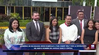 Gobierno rinde homenaje a Paul Oquist con la develación del nuevo nombre del antiguo Banco Central.