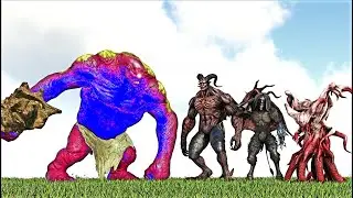 GIANT CYCLOPS VS HECATE DEVIL, BLOODMOON & KRAMPUS CREATURES (ARK SURVIVAL EVOLVED BATTLE)