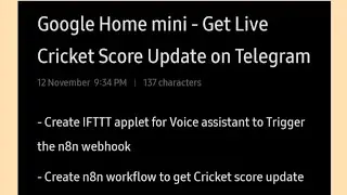 Google Home Mini - Get Live Cricket Score Update on Telegram 🏏🔊