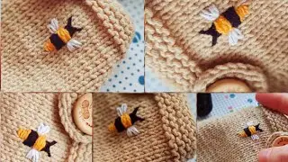 ✓Пчёлка Вышивка на вязаном изделии как вышить пчелку Embroidery bee