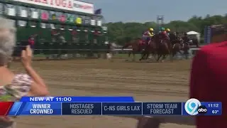 Dornoch wins the first Belmont Stakes run at Saratoga Race Course