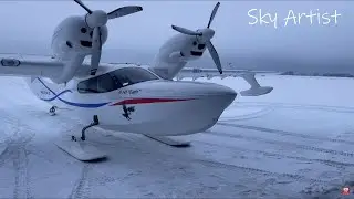 Самолёт на коньках. Гидросамолёт Л-145. Зимняя эксплуатация на лыжах. Зарисовка.