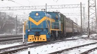 Тепловоз ТГМ4а-1287 с вагонами ДР1А и ЭР2 / TGM4a-1287 with DR1A DMU and ER2 EMU cars