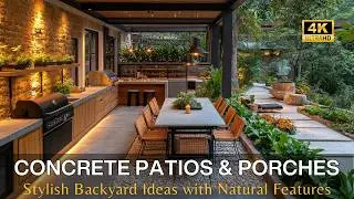 Modern Concrete Patios & Porches: Stylish Backyard Ideas with Natural Stone, Wood and Water Features