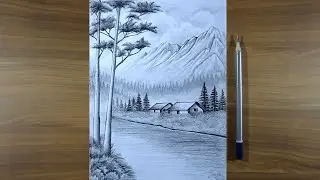 How to Draw Scenery of a Hilly Village ( step by step pencil drawing )