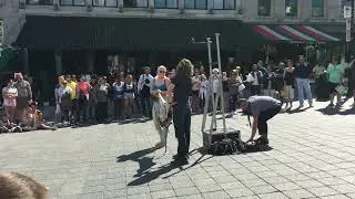 Montreal - Old Montreal street performer with Mike and Melanie