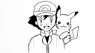 How to draw Ash and Pikachu || Pokémon drawing || Easy cartoon drawing