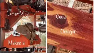 Foggy Morning Sawing a Cedar Octagon on the Lathe-Mizer Woodmizer LT35