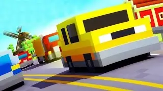 BLOCKY HIGHWAY #1. ИГРА КТО ДАЛЬШЕ ПРОЕДЕТ. Фура, Фургон, Самолет, Замок.  Мультфильм про машинки.