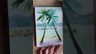 как нарисовать Мальдивы акварелью