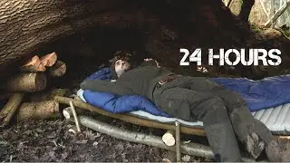 24 HOURS: Sleeping under Giant Dead Tree Bushcraft Shelter