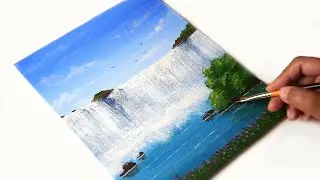 Acrylic Painting || Step by Step Waterfall Landscape Painting for Beginners