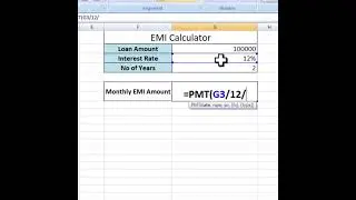 Make EMI Calculator in Excel - Calculate EMI in Excel - PMT Function in Excel #shorts #excel